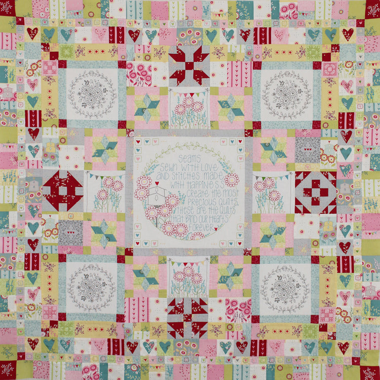 Hearts and Happy Flowers pre-printed linen