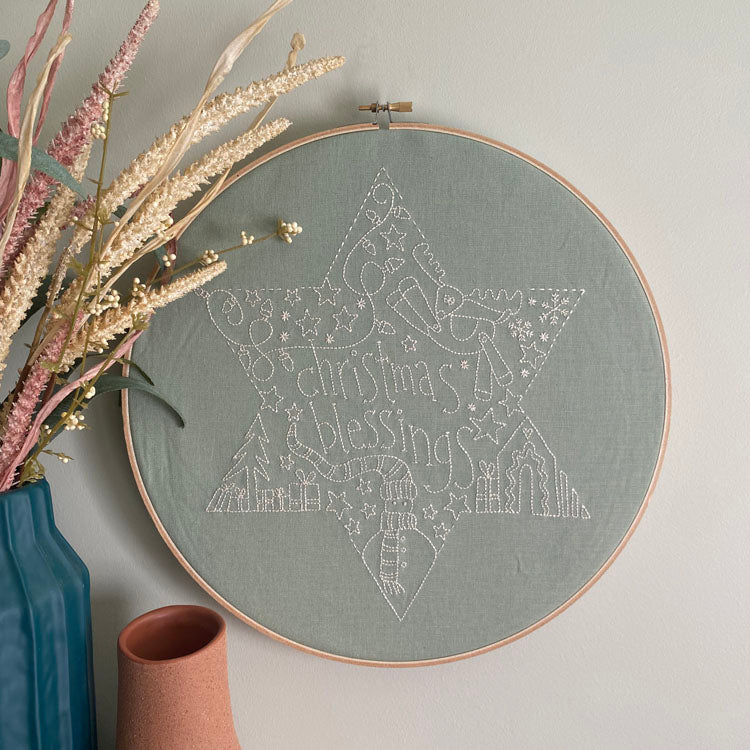 Christmas Blessings Star pre-printed linen