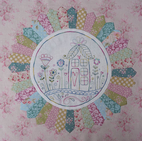 Flowerville pattern set on pre-printed linen