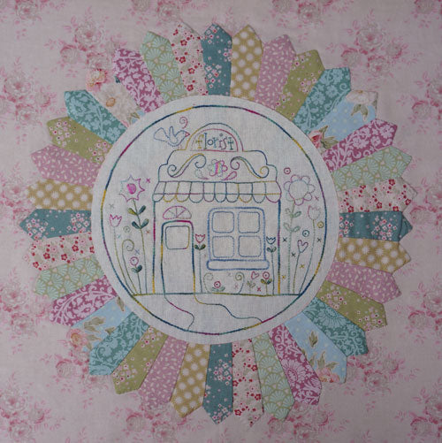 Flowerville pattern set on pre-printed linen